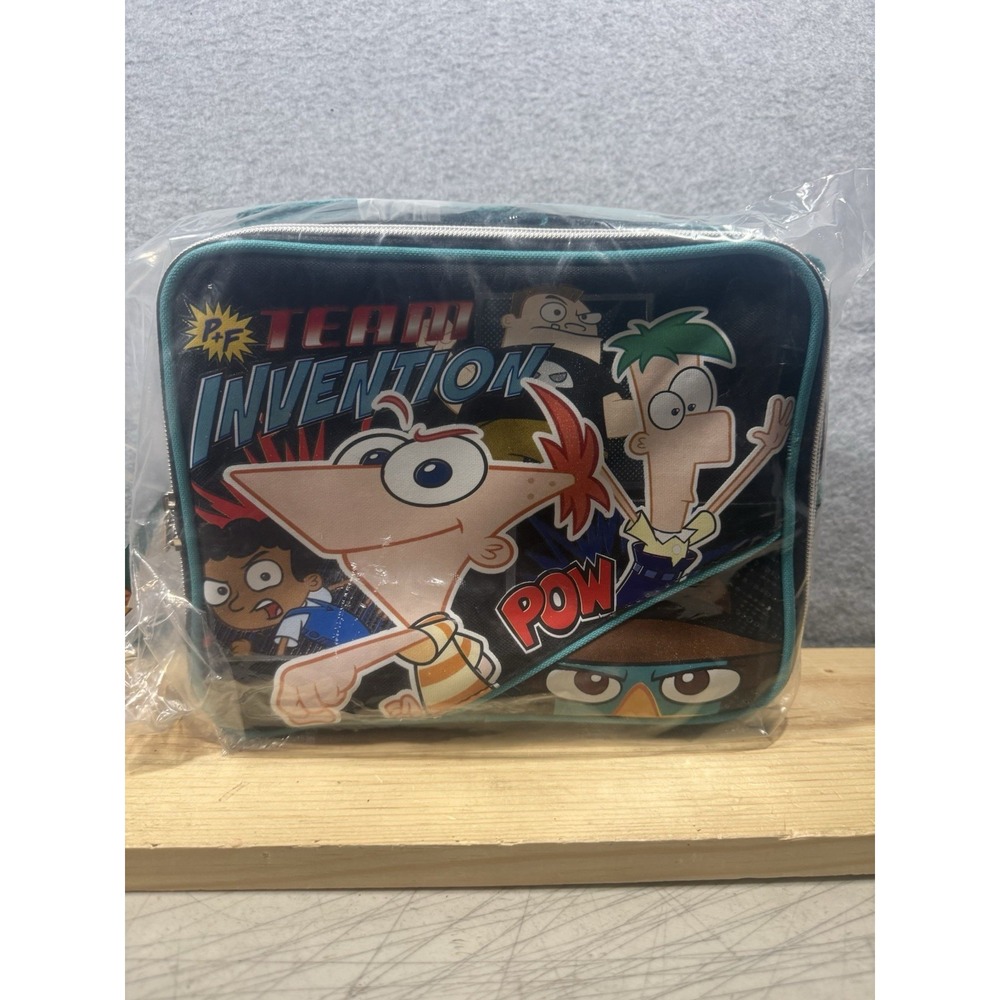 Disney Phineas and Ferb Team Invention Black and Teal Lunch Bag Kit Case NWT